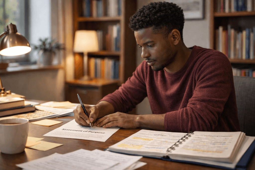 A student writing a statement of purpose